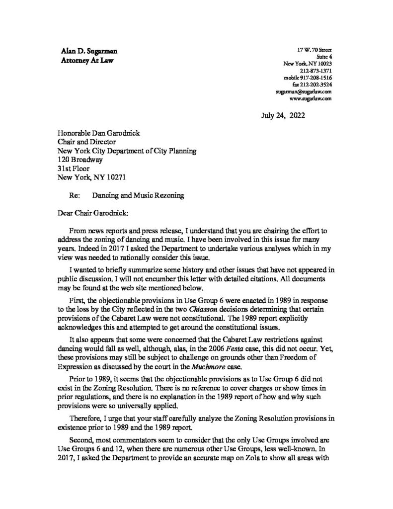 Letter to Dan Garodnick Director Dept of City Planning July 24, 2022